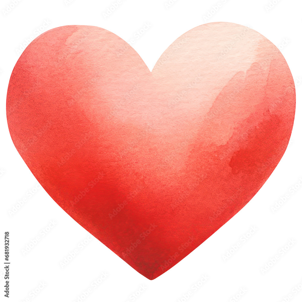 Simple Red Heart shaped, Watercolor, Isolated on Transparent Background. Generative AI