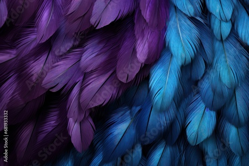 Lush plumage in shades of blue and purple  suitable for luxurious fashion or vibrant wildlife-themed visuals.