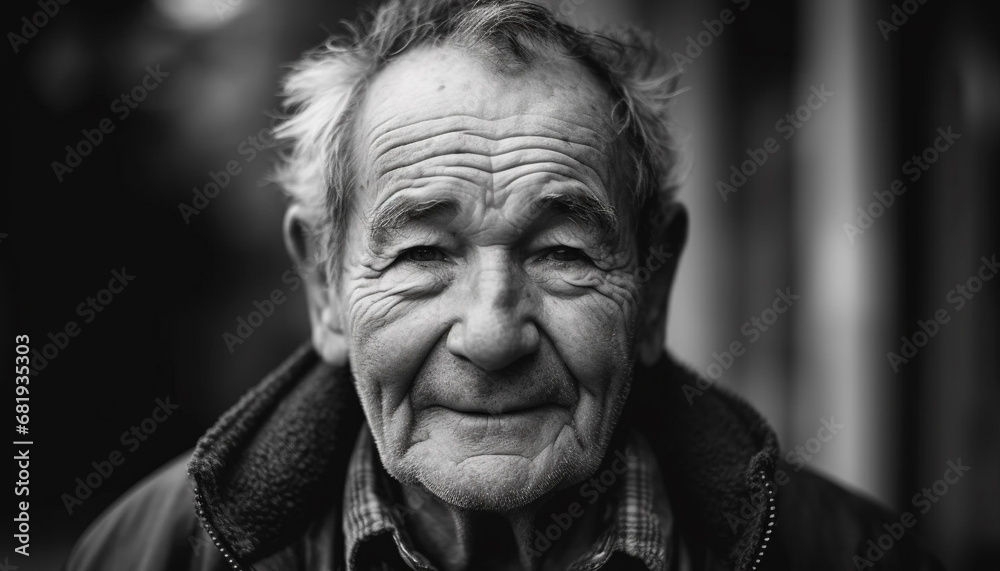 Smiling senior man with gray hair looking at camera outdoors generated by AI