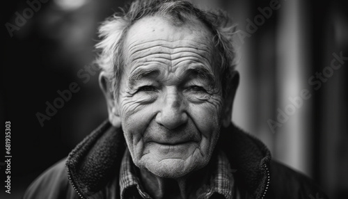Smiling senior man with gray hair looking at camera outdoors generated by AI