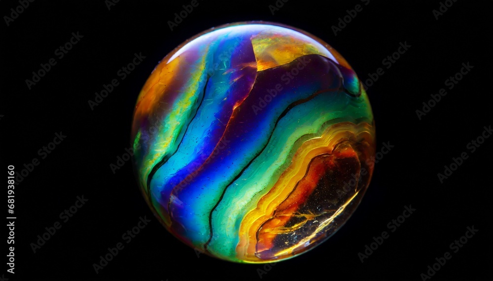 3D abstract colorful round glass marble on a dark isolated background