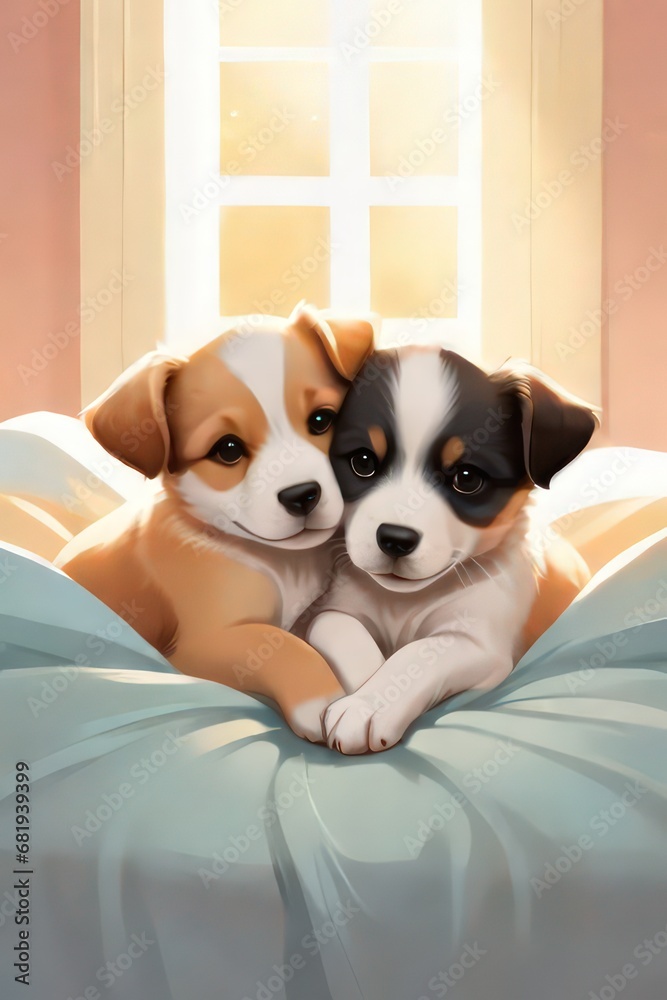 puppies in a bed