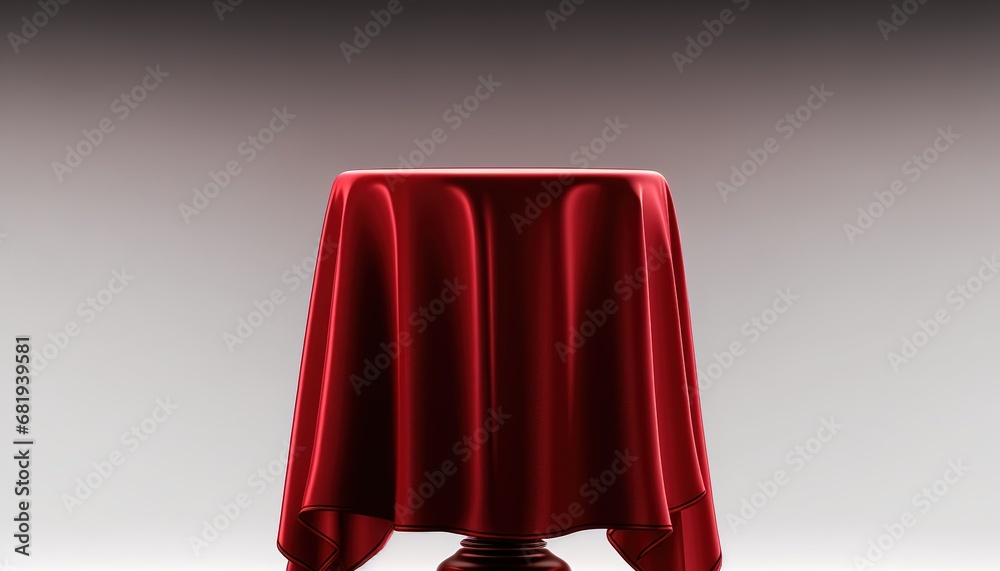 Empty spotlight pedestal covered red cloth isolated table dais racked ...