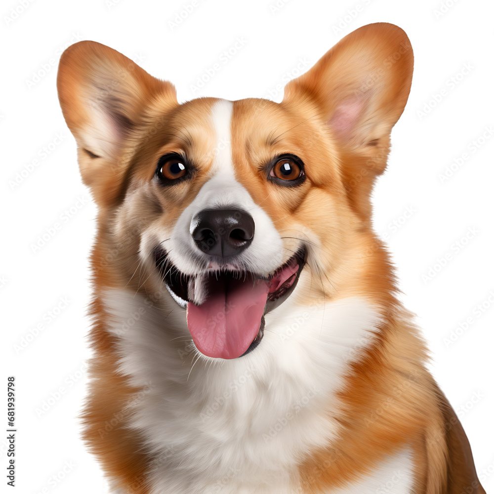Close-up portrait of a corgi dog on transparent background cutout, PNG file. Close-up portrait of a corgi dog on transparent background cutout, PNG file.