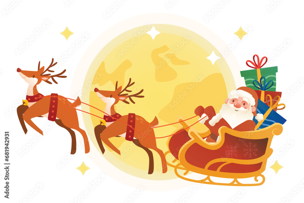 Fototapeta premium Santa Riding Big Sleigh With Reindeers | Christmas Series