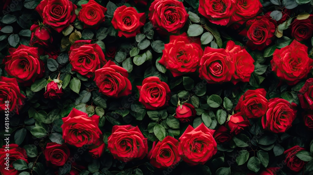 background of the garden, a vibrant red rose with its lush green leaves stood out, enhancing the natural beauty and adding a pop of color to the floral wall texture, creating a captivating and background of the garden, a vibrant red rose with its lush green leaves stood out, enhancing the natural beauty and adding a pop of color to the floral wall texture, creating a captivating and