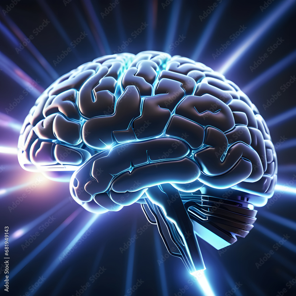 An abstract artwork of a cybernetic organism's brain, with radiant beams of light emanating from it. An abstract artwork of a cybernetic organism's brain, with radiant beams of light emanating from it.