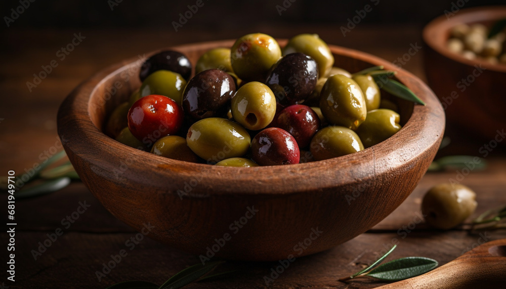 Fresh organic vegetable salad with ripe tomato and dark olive generated by AI