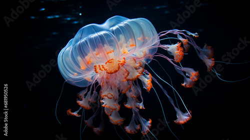 A mesmerizing jellyfish floating gracefully in its tank, AI Generative. © Miry Haval