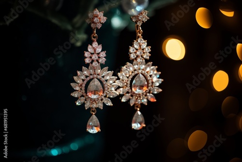 An elegant festive earring showcasing its intricate design under the sparkling lights of New Year's Eve