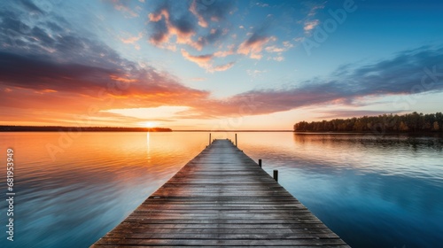 Wooden Pier at Lake Sunset