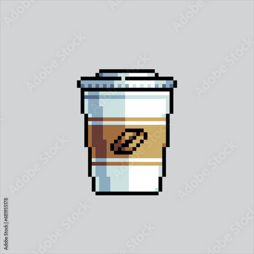 Pixel art illustration cup of coffee. Pixelated coffee. a cup of coffee pixelated for the pixel art game and icon for website and video game. old school retro.