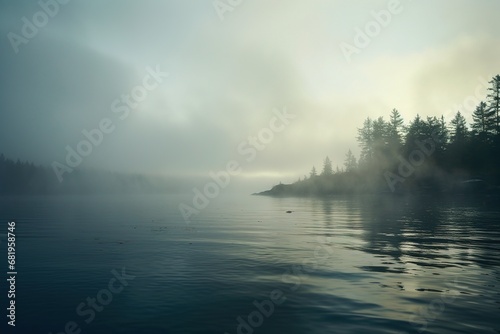 Misty Lake and Cabin Enveloped in Smoke