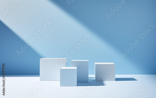 White Exhibition Stand on a Blue Background