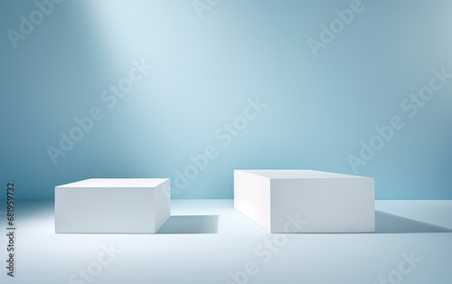 White Exhibition Stand on a Blue Background