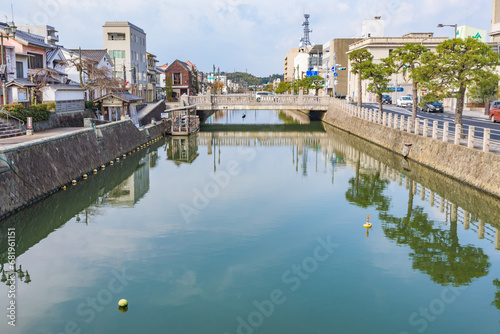 View of Kyobashi River in Matsue City, Shimane Prefecture, Japan. photo