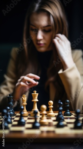 Young Woman Playing Chess
