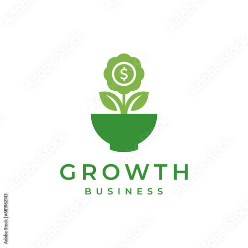 bowl with plant flower money growth finance business colorful modern simple minimal logo design vector icon illustration