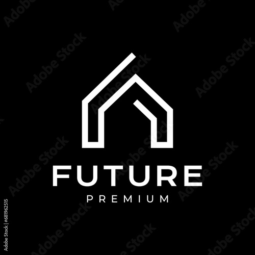 futuristic house architect structure minimalist simple line style clean modern logo design vector icon illustration