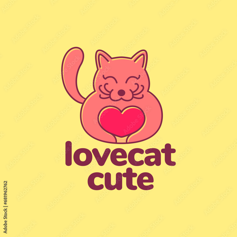 fat cat hug love mascot character cartoon cute colorful modern simple logo design vector icon illustration
