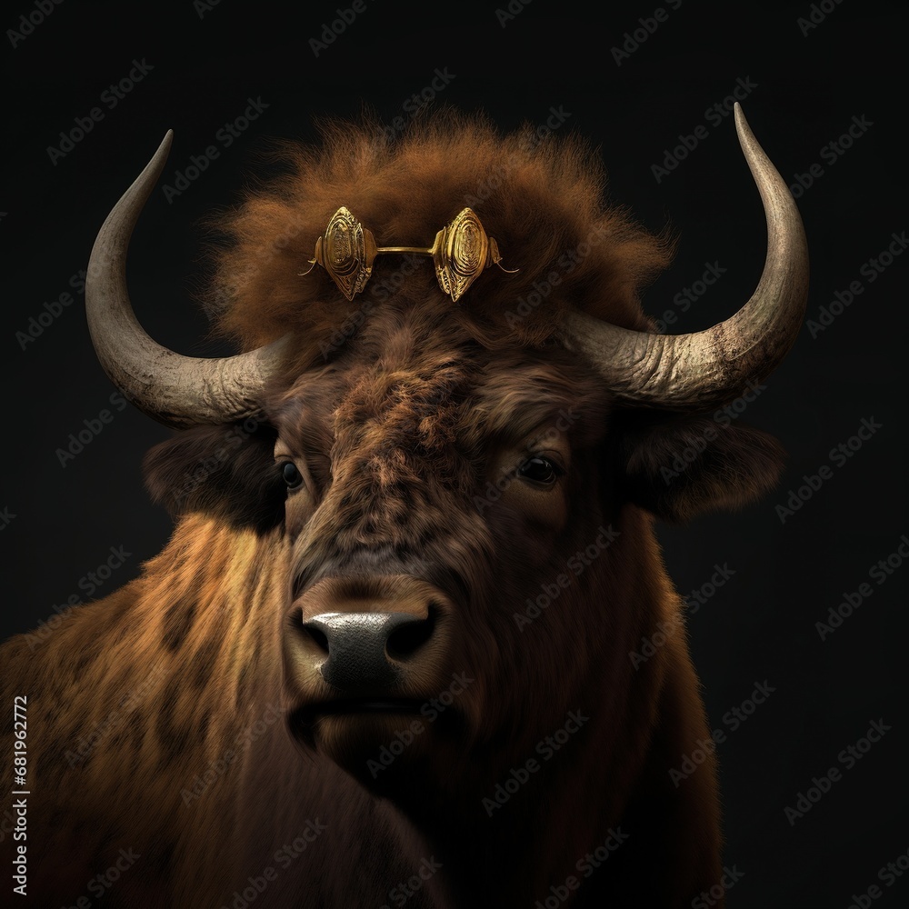Portrait of a majestic Bison with a crown Portrait of a majestic Bison with a crown