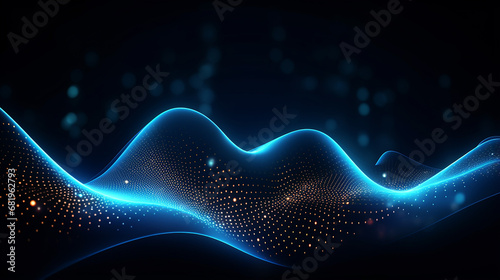 techno futuristic twisted dotted neon glowing waves with blue lights