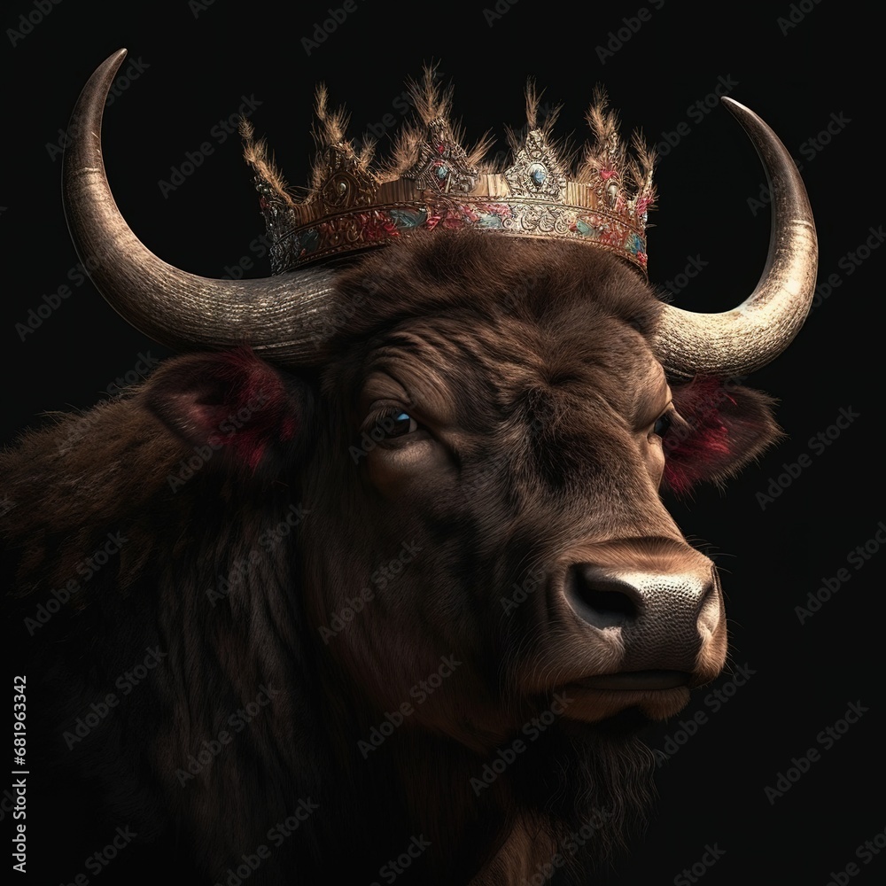 Portrait of a majestic Buffalo with a crown Portrait of a majestic Buffalo with a crown