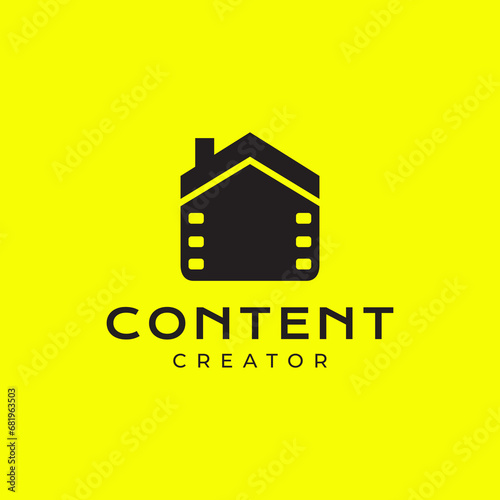 house cinema movie studio content creator modern minimal clean flat logo design vector illustration