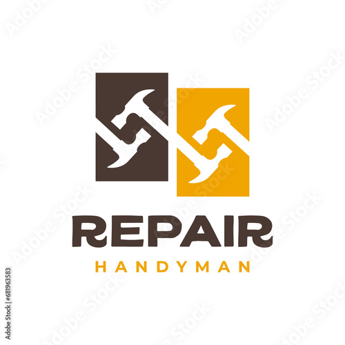 hammer repair services handyman colorful modern flat logo design vector illustration