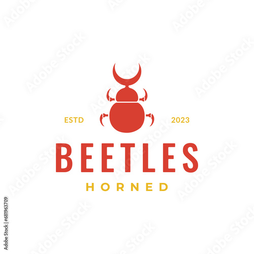 animal insect horned beetle flat clean simple minimal logo design vector illustration