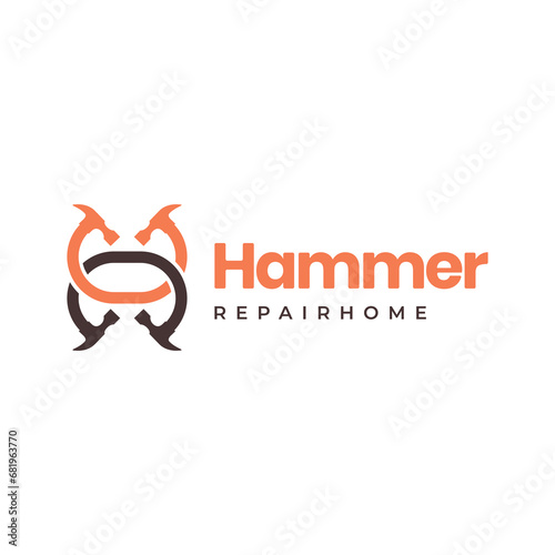 connecting hammer repair handyman services house modern minimal clean flat logo design vector illustration