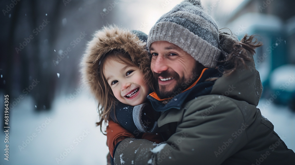 dad with daughter outdoor in winter