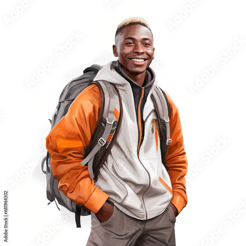 Black College Student on a White Background