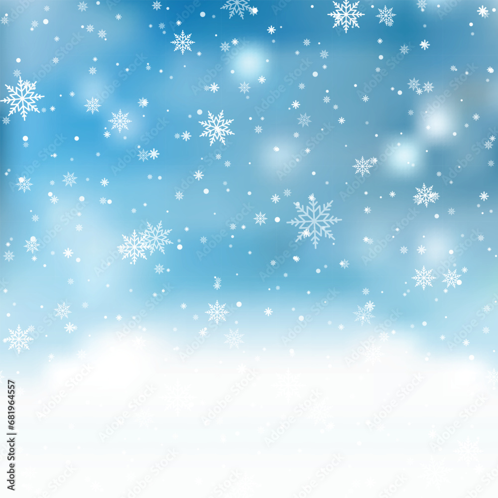 Natural Winter Christmas background with sky, heavy snowfall, snowflakes in different shapes and forms, snowdrifts. Vector Natural Winter Christmas background with sky, heavy snowfall, snowflakes in different shapes and forms, snowdrifts. Vector