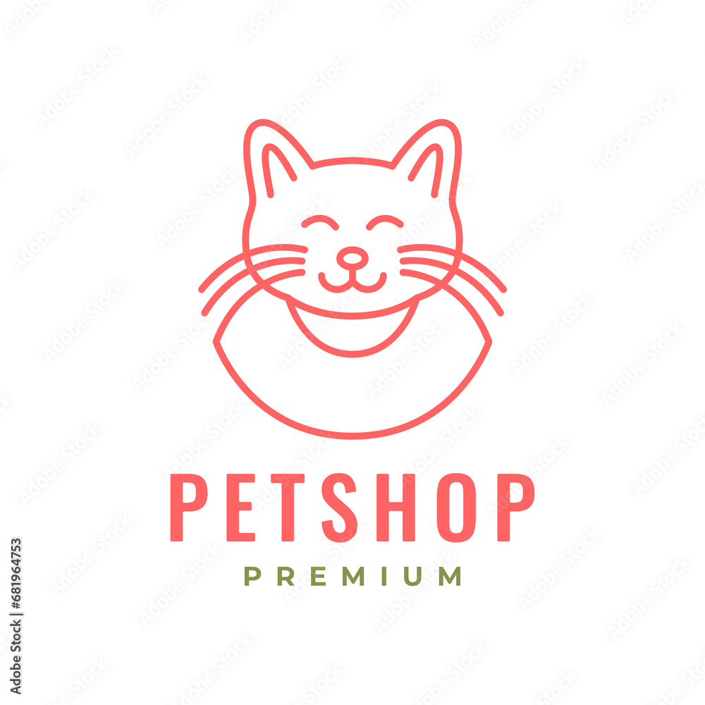portrait cat pets smile happy cute line style simple mascot cartoon logo design vector icon illustration