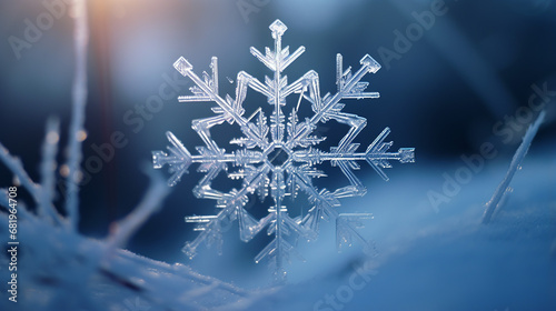 extreme closeup of natural snowflake