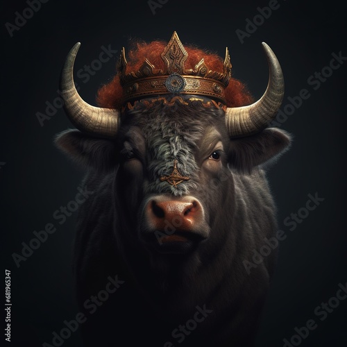 Portrait of a majestic Buffalo with a crown