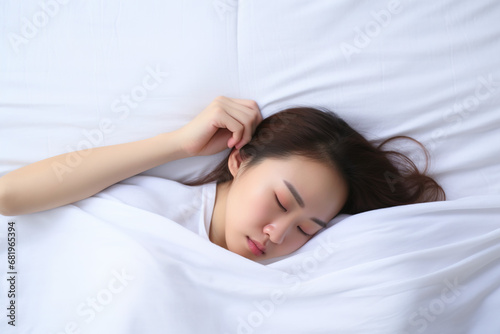 Asian woman resting on the bed