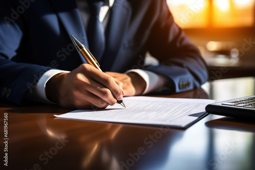 White Man Signing Documents at the Desk