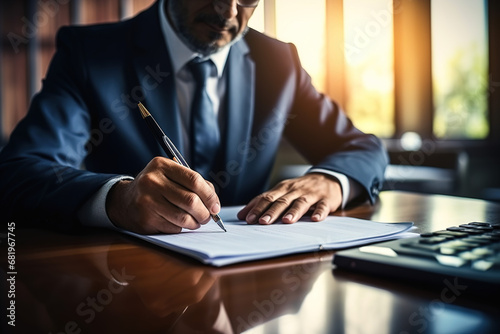 White Man Signing Documents at the Desk