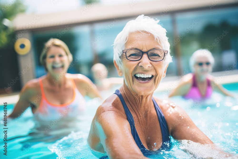 White Woman Swimming Together in the Pool