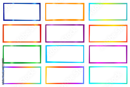 Set of Rectangle Shape Frame Curve Vector Colorful Editable Stroke Line. Art Element Decoration Design Speech Botton Text Box Topic Transparent Background
