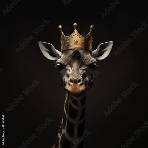 portrait of a majestic Giraffe with a crown