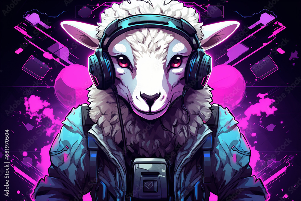 cyberpunk style sheep character design