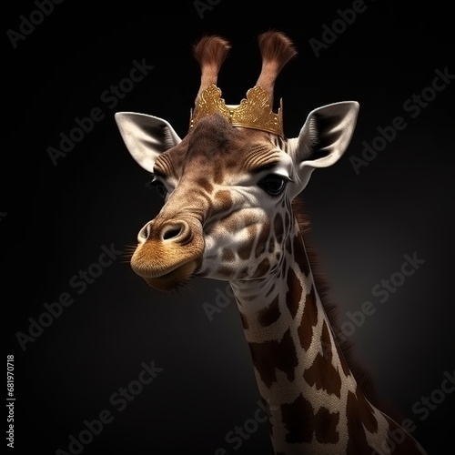 portrait of a majestic Giraffe with a crown