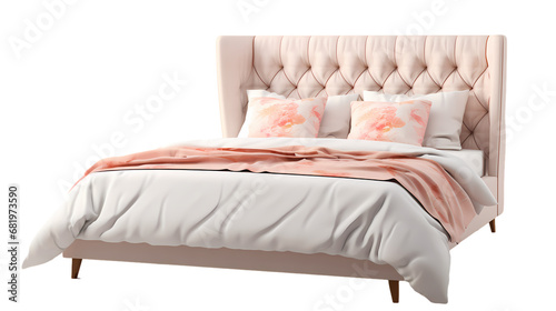 Obraz na płótnie Double bed on transparent background, white background, isolated, bed illustration w salonie