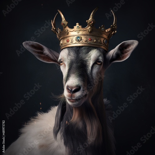 portrait of a majestic Goat with a crown photo