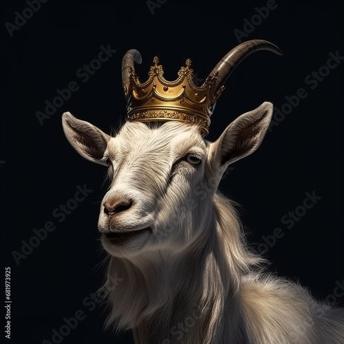 portrait of a majestic Goat with a crown