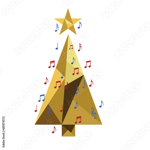 Music carol and golden Christmas tree illustration
