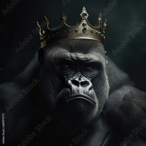 Portrait of a majestic Gorilla with a crown